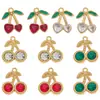 Acero Inoxidable Estilo Francés Colgante de Cereza con Pedrería DIY Collar Pulsera Pendientes Accesorios de Joyería Dijes Pequeños Estilo Europeo y Americano