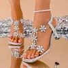 Sandalias de Mariposa con Pedrería Nuevas de Verano para Mujer 2026 Nuevo Punta Cuadrada Tacón de Aguja de Cristal Tacones Altos Transparentes Estilo para Usar en Exteriores