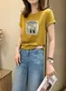 Camiseta feminina de algodão canelado com fonte física de treze fileiras, direto da fábrica, top justo de manga curta, fornecimento exclusivo da segunda leva de verão