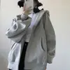 Moletom cardigã liso, forrado de fleece outono/inverno, retrô americano, corte relaxado, com capuz, blusa solta, peça de base