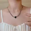 Collar de Acero Inoxidable Amor Negro Femenino Europeo y Americano Geométrico Metal Cadena Clavícula Viento Frío Cadena para el Cuello Accesorios Punk Personalizados