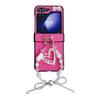 Capa protetora dobrável de couro para celular Samsung ZFlip5 com estampa de lichia e pulseira de amor Zflip4 Zflip3