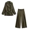 Comercio Exterior Transfronterizo Al por Mayor Otoño e Invierno Nuevo Moda Europea y Americana Elegante Cuello Rebatible Estilo Cinturón Cortavientos Pantalones de Pierna Ancha Traje