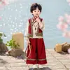 Disfraz de Rendimiento Estilo Étnico para Niños Niños y Niñas Danza de Nacionalidad Minoritaria Disfraz Set de Rendimiento Rojo Primavera y Otoño Hanfu Uniforme de Clase
