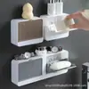 Popular jabonera con tapa abatible y tapa de drenaje, no requiere taladro, gran capacidad, caja de jabón para montar en la pared, moderna jabonera de alta gama para lavandería.