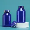 Frasco de Plástico Transparente Azul al por Mayor de 250 ml, Botella de Plástico con Doble Tapa, Botella para Producto de Cuidado de la Salud de Material PET con Hombro Inclinado