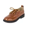 2021 Nuevo Patrón de Piedra Británica Charol Punta Redonda Con Cordones Zapatos de Primavera y Otoño de Suela Individual Tacón Bajo Zapatos Profesionales 40-42 Zapatos de Comercio Exterior