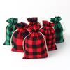 Bolsa de algodón con cordón a cuadros rojos y verdes para Navidad, pequeña bolsa para guardar dulces, regalo, personalizable, con bolsillo con solapa y cordón.