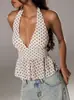 2026 Nuevo Top de Tirantes de Malla de Lunares Sexy Retro Transfronterizo Europeo y Americano para Mujer con Espalda Descubierta y Atado en el Cuello en V