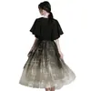 Elegante vestido de noche largo con degradado negro, adecuado para anfitrionas, se puede usar a diario, vestido de moda de manga corta con escote en V
