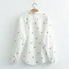 Camisa de Gaze de Algodão Dupla Camada para Mulheres, Manga Longa, Estilo Artístico Fresco, Estampada, Top Básico de Alta Qualidade para Exportação