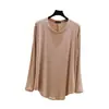 Camiseta de Manga Larga de Modal para Mujer Talla Grande Holgada de Primavera y Otoño, Delgada, Adelgazante, Cuello Redondo, Camisa Base de Color Sólido