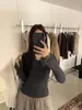 ULOUR/U - Otoño/Invierno Estilo Coreano Simple Patchwork de Encaje Adelgazante Cuello en V Manga Larga Tejido de Punto para Mujer 70063