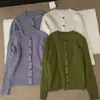 Cárdigan de punto trenzado morado y verde estilo retro coreano, suéter abrigo versátil de cuello redondo