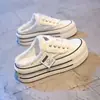 Chinelos Baotou Roupa de Verão Feminina 2024 Novidade Tênis de Lona Sem Salto Versátil Preguiçoso Meia-Calça Plataforma Sapatos de Mendigo