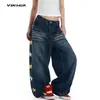 Jeans Lavados con Bordado de Patrón de Estrellas Estilo Americano Mkgo para Mujer, Pantalones Anchos Casuales Holgados para Hombre
