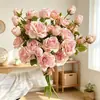 Flores artificiales, ramo de rosas, flores artificiales para decoración de sala de estar y mesa de comedor, adornos decorativos florales, envío directo de una pieza