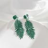 Pendientes de hoja verde fresco estilo Mori, pendientes largos de moda elegantes, clip para oreja sin perforación personalizado tipo espiral para mujer