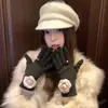 Guantes de Terciopelo de Camelia Estilo Chanel de Alta Gama para Mujer, Guantes de Invierno Cálidos y a Prueba de Frío con Dedos Separados para Ciclismo, Compatibles con Pantalla Táctil