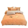 Juego de Cuatro Piezas de Color Liso de Terciopelo de Leche Invierno Engrosado Coral Terciopelo Sábana Funda Nórdica Ropa de Cama Terciopelo de Doble Cara