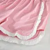 Conjunto de Verão para Meninas Novo Estilo Top de Alça com Estampa de Laço Rosa e Shorts de Bolinhas Conjunto de Duas Peças, Disponível para Envio Internacional