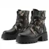 2026 nuevas botas de tobillo de moda estilo británico con punta redonda, tacón de plataforma grueso, hebilla, para mujer, con bloques de color, botas Martin, transfronterizas