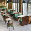 Restaurante de Té Estilo Hong Kong Combinación de Mesa y Silla Casa de Té de Hotel Restaurante Occidental Silla de Madera Maciza Ratán Cabina de Restaurante Sofá Comercial