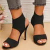 Zapatos de mujer talla grande 36-43 41 Europeos y Americanos huecos tacones altos mujer 42 sandalias sexys de punta abierta tacón de aguja zapatos romanos tejidos de malla