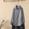 Camisa de manga corta con cuello en V para mujer, estilo nuevo de verano 2024, holgada e informal, de algodón, con estampado de pata de gallo.