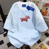 Camiseta de Manga Corta 100% Algodón Puro Estilo Coreano de Moda con Tres Rayas de Pony para Hombres y Mujeres, Verano Holgada Adelgazante Casual