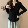 Camiseta Feminina Plus Size Bordada de Manga Longa, Camada Base para Outono e Inverno para Mulheres Curvilíneas, Emagrecimento e Valorização
