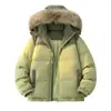 Jaqueta Acolchoada de Marca Tendência para Casal de Inverno, Casaco de Algodão Colorido Quente e Fashion com Gola Alta, Roupa Externa de Algodão Espessa e Forrada com Fleece para Homens