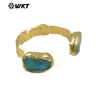 WT-B694 Nuevo Pulsera Abierta de Latón de Color Turquesa Natural Irregular Personalizada Joyería Antigua Diaria