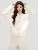 Cardigan Tricotado Cinza Estilo Preguiçoso Gola Redonda Manga Longa Suéter Engrossado para Mulheres Roupa Outono e Inverno 2026 Blusa Solta