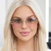 Gafas de sol irregulares sin montura estilo retro americano para mujer, gafas de metal de patilla fina de moda, gafas de sol estilo dama real de lujo ligero