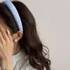 Touca Listrada Azul Sal Marinho Novo Tecido Sarja de Bolinhas Pequenas Faixa de Cabelo com Esponja Presilha de Cabelo Pressionada Moda Faixa de Cabelo