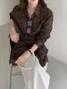 Foto real, já enviado~ Novo top de camisa com gola, de abotoamento simples, solto, com acabamento xadrez, estilo coreano, para mulheres, com cinto