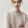 Suéter de Cashmere Feminino Novo para Outono e Inverno, Gola Meia-Alta, Manga Curta, Malha Fina, Camisa Base de Manga Média