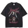 Camiseta de Anime Chainsaw Man para Hombre Camiseta Lavada Retro para Hombre Top Grande de Calle Alta Americana Street Harajuku Algodón