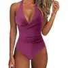Bikini de una pieza transfronterizo europeo y americano de comercio exterior para mujer, sin espalda, sexy, con tiras cruzadas, de bloques de color, traje de baño de Amazon para mujer