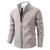 Cárdigan Grueso de Punto para Hombre con Cuello Alto y Cremallera Otoño Invierno Plus Terciopelo Espesado Abrigo Suéter Casual de Negocios Top Cálido