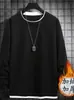 Camiseta base de manga larga para hombre, color liso, talla grande, estilo waffle, forro polar, imitación de dos piezas, otoño e invierno, transfronterizo, sudadera nueva con cuello redondo