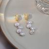 Pendientes de perlas barrocas plisadas con aguja de plata, pendientes elegantes y modernos de moda coreana, pendientes con borlas elegantes y ligeros de lujo.