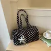 Bolsa Feminina Casual de Ombro Único Estilo Coreano Versátil Simples com Bolinhas Bolsa de Axila Leve Bolsa de Mão Bolsa de Nylon para Saída Diária