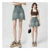 Minissaia Jeans de Cintura Alta para Garota Quente Verão Saia Curta A-line Versátil Meia Saia Saia de Quadril Saia Curta com Franjas Saia Jeans