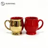 Tazas de cerámica en forma de barril, perfectas como souvenirs; tazas de pie alto doradas y rojas electrochapadas, tazas de café, personalizables, directamente de fábrica