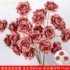Rosas de Creme Simuladas de 3 Cabeças, Decoração de Fundo para Casamento, Arranjo de Flores para Guia de Estrada, Flores de Seda Estilo Europeu para Casamento, Flores Artificiais