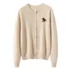 Estilo Nuevo Otoño e Invierno 100% Cachemira Pura Cárdigan para Mujer Cuello Redondo Bordado Caballo Pequeño Holgado Adelgazante Suéter de Punto Manga Larga
