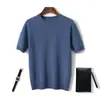 Suéter de cachemira de manga corta para hombre, cuello redondo, media manga, camisa de color liso, ropa exterior, suéter de negocios, otoño e invierno, nuevo