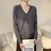 Toma real: Top de punto casual versátil de cuello en V estilo coreano, corte ajustado, para mujer, adecuado tanto para usar solo como debajo de otra prenda, top básico holgado y simple